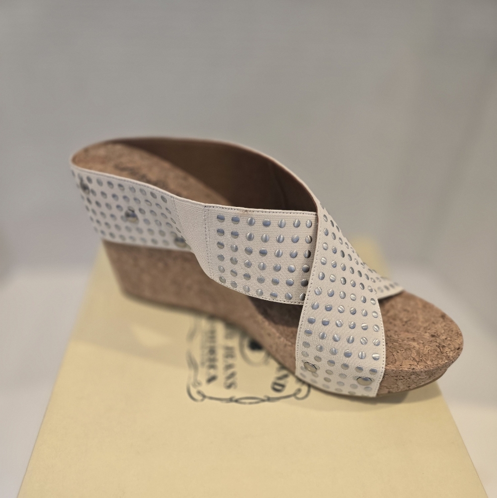 Lucky Brand Miller2 Nigori/white Studded Women's Cork Wedge Sandals 1pM NEW!